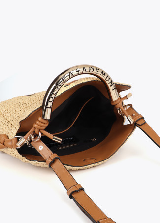 Combined Straw Effect Crossbody with Perforated Logo Handle