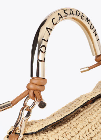 Combined Straw Effect Crossbody with Perforated Logo Handle
