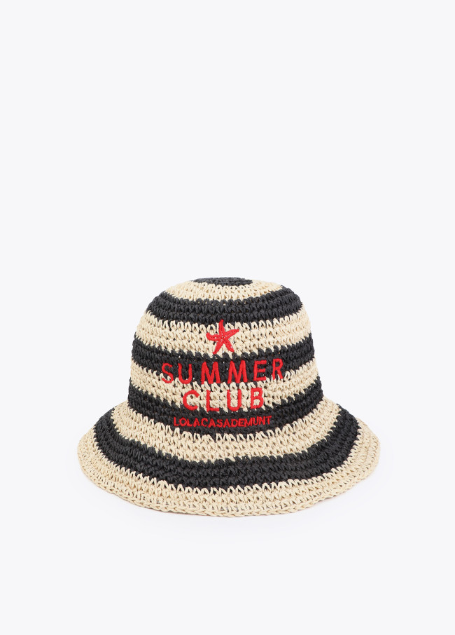 Streaked Raffia Effect Hat with Embroidery