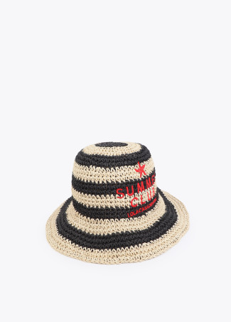 Cappello effetto rafia rigato con ricamo
