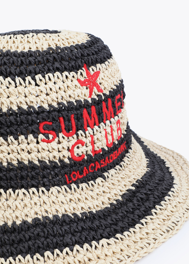 Chapeau effet raphia rayé avec broderie
