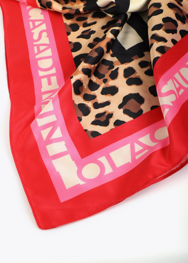 Satin Scarf with Stripes and Leopard Print