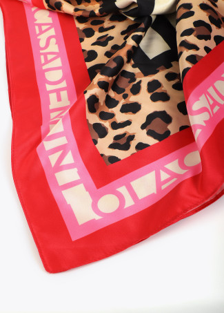 Satin Scarf with Stripes and Leopard Print