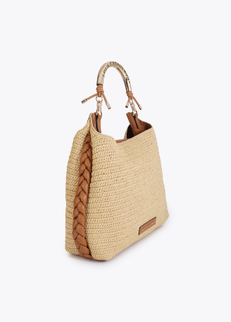 Kombinierte Shopper-Tasche Rattan-Effekt mit Gestanztem Griff Logo