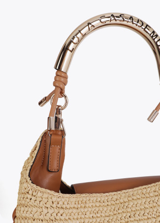 Shopper Combinata Effetto Paglia con Manico Intagliato Logo