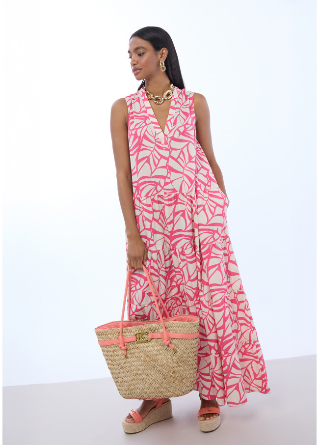 Panier avec anses et détails en similicuir.