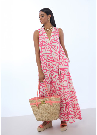 Cesto com alças e detalhes em efeito de pele.