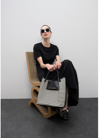 Shopper tejido rayas combinado con efecto piel