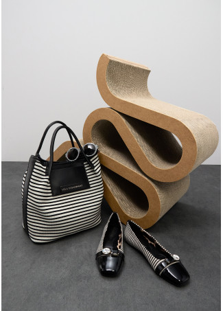 Gestreifte Stoff Shopper mit Lederoptik