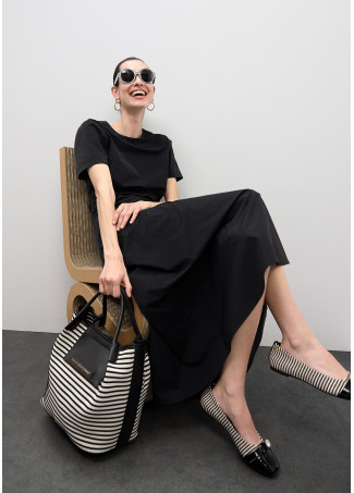 Gestreifte Stoff Shopper mit Lederoptik