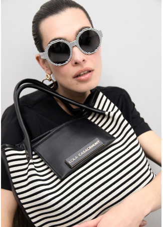 Shopper tejido rayas combinado con efecto piel