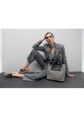 Shopper tejido rayas combinado con efecto piel