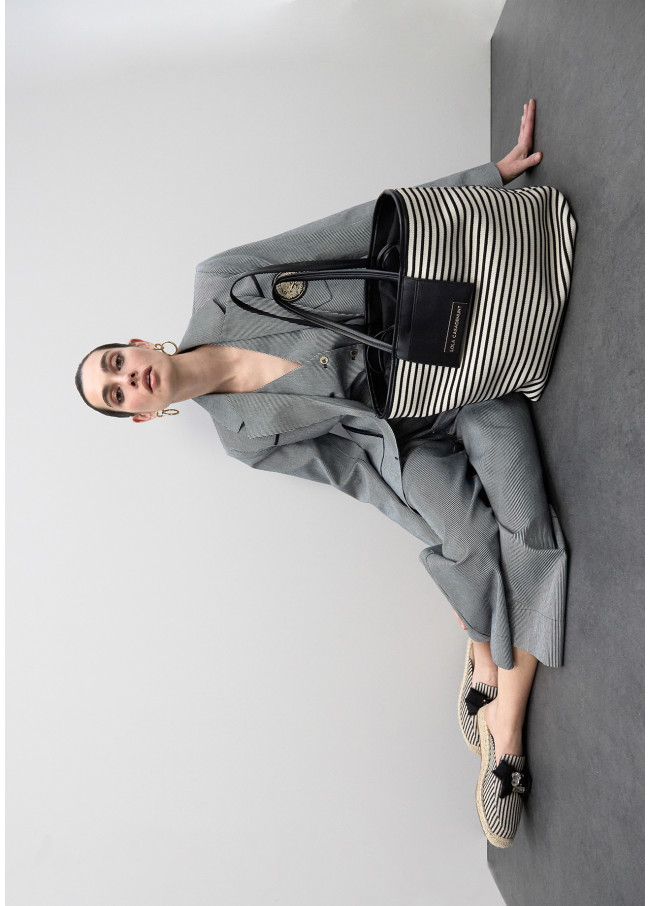 Shopper tejido rayas combinado con efecto piel