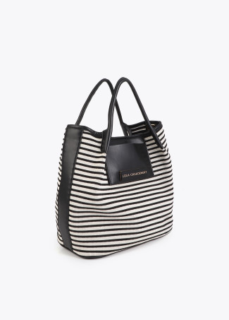 Shopper de Tecido Listrado com Efeito de Pele
