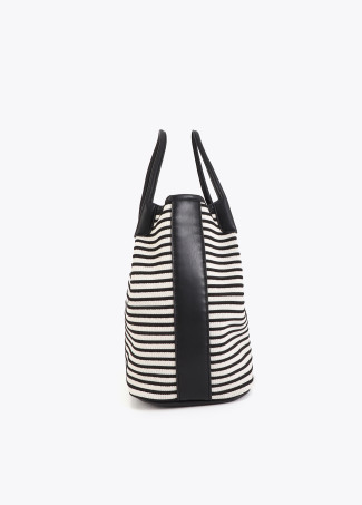 Striped Fabric Shopper with Leather Effect