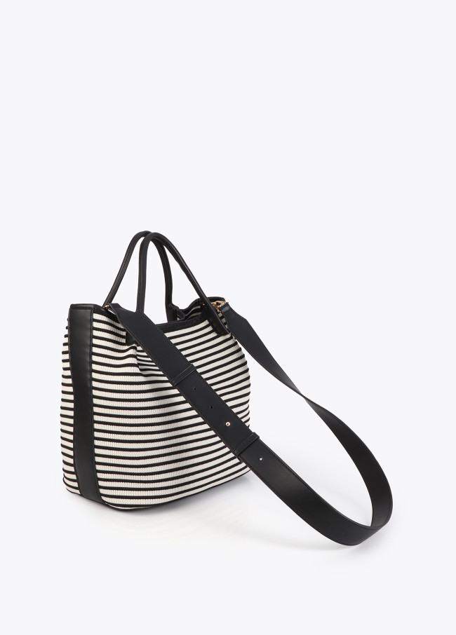 Cabas en tissu rayé avec effet cuir