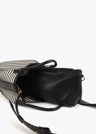 Cabas en tissu rayé avec effet cuir