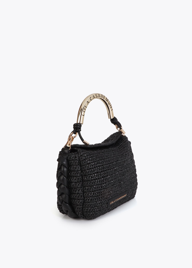 Combined Raffia Effect Shoulder Bag with...