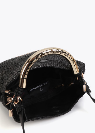 Kombinierte Tasche mit Raffia-Effekt und Logo-Griff