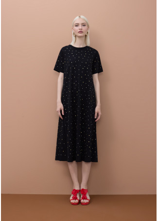 Vestido manga corta tachas