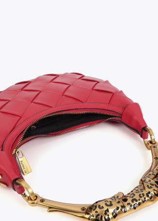 Geflochtene Halbmondtasche Leopardengriff