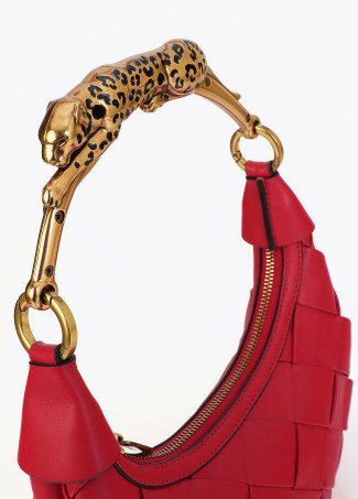 Braided Half Moon Bag Leopard Handle