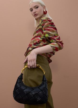 Half-Moon Braided Bag with Leopard Handle