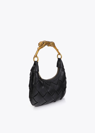 Half-Moon Braided Bag with Leopard Handle