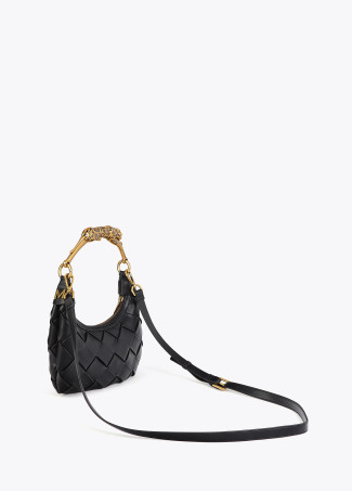 Sac tressé demi-lune avec poignée léopard