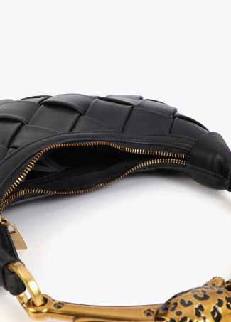 Half-Moon Braided Bag with Leopard Handle