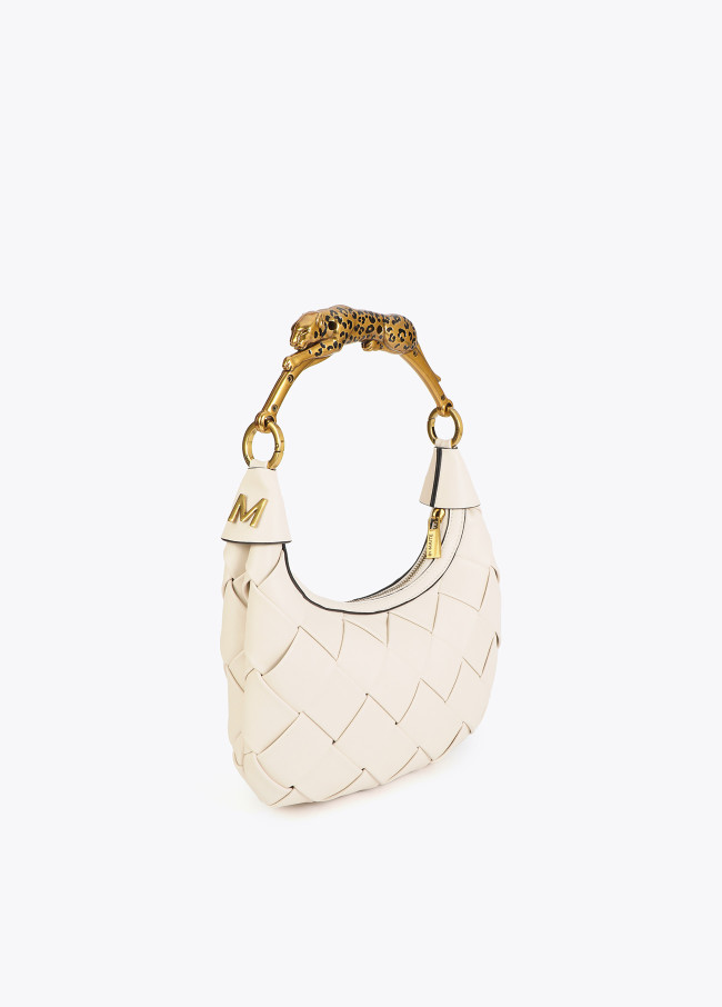 Bolsa meia-lua trançada com alça de leopardo