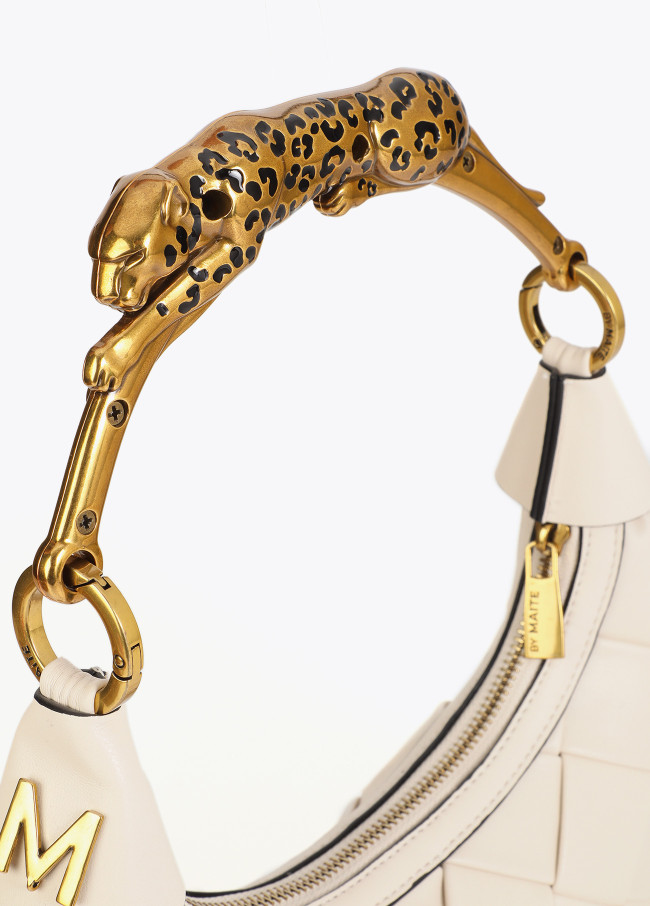 Braided Crescent Bag with Leopard Handle