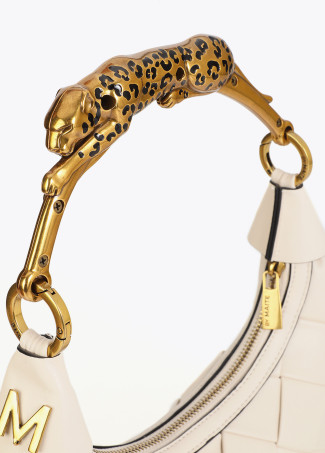 Borsa a mezza luna intrecciata con manico leopardo