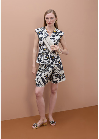Bermuda em popeline estampado tropical