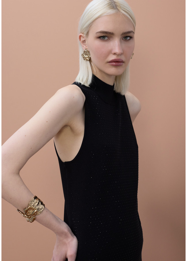 Dress with Perkins Collar and Strass Details