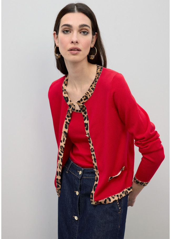 Cardigan com contraste animal print