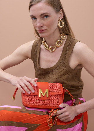 Combined Raffia and Faux Leather Crossbody