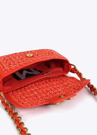 Bandoulière combinée raphia et cuir synthétique