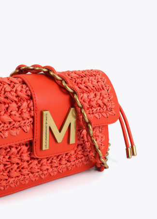 Combined Raffia and Faux Leather Crossbody