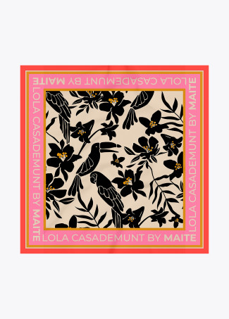 Foulard en satin à imprimé floral et oiseaux