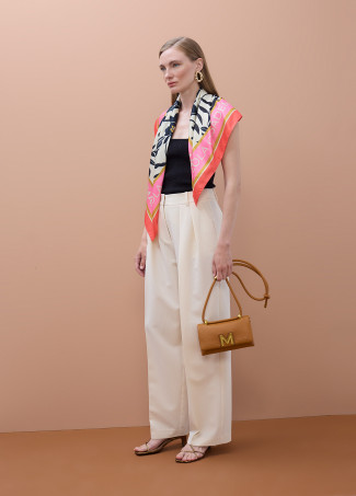 Satin Scarf with Floral and Bird Print