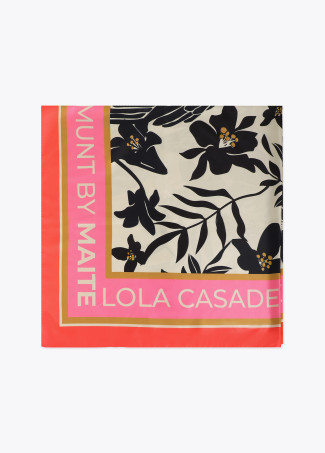 Foulard en satin à imprimé floral et oiseaux