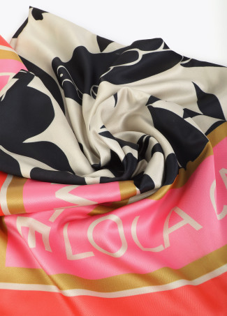 Foulard en satin à imprimé floral et oiseaux