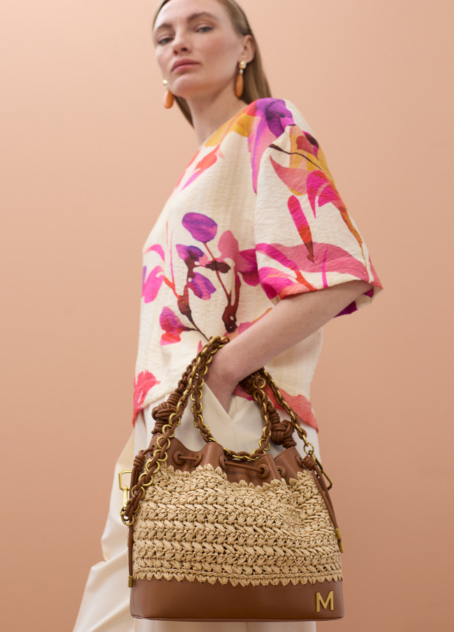 Raffia and Faux Leather Bag