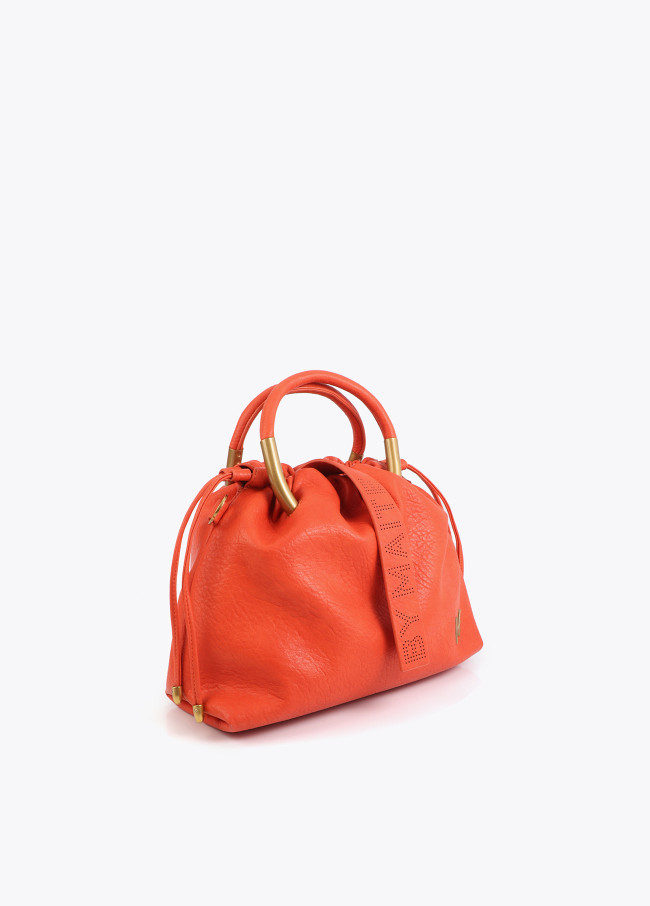 Faux Leather Round Handle Bag