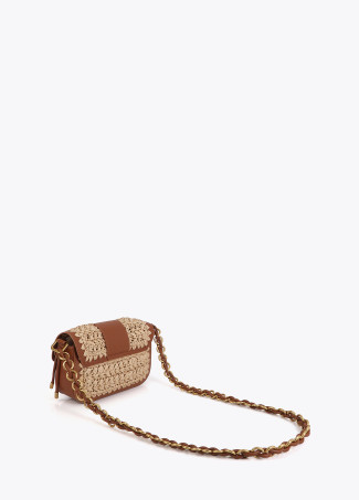 Borsa a tracolla con effetto rafia e pelle