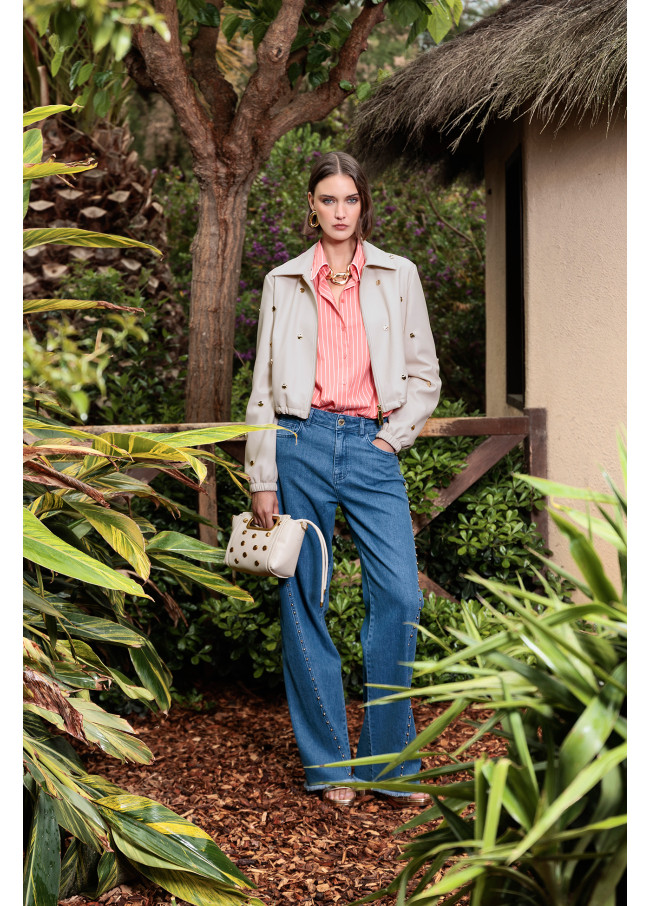 Pantalon avec Perles Dorées sur le Côté