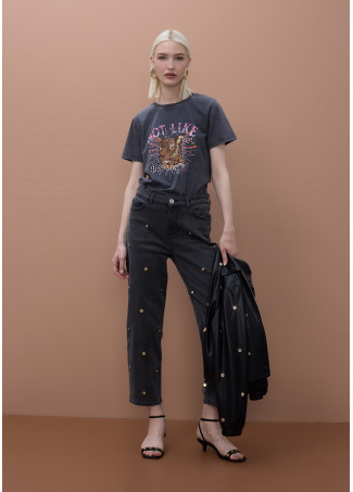 Jeans Dritti con Dettagli Borchie