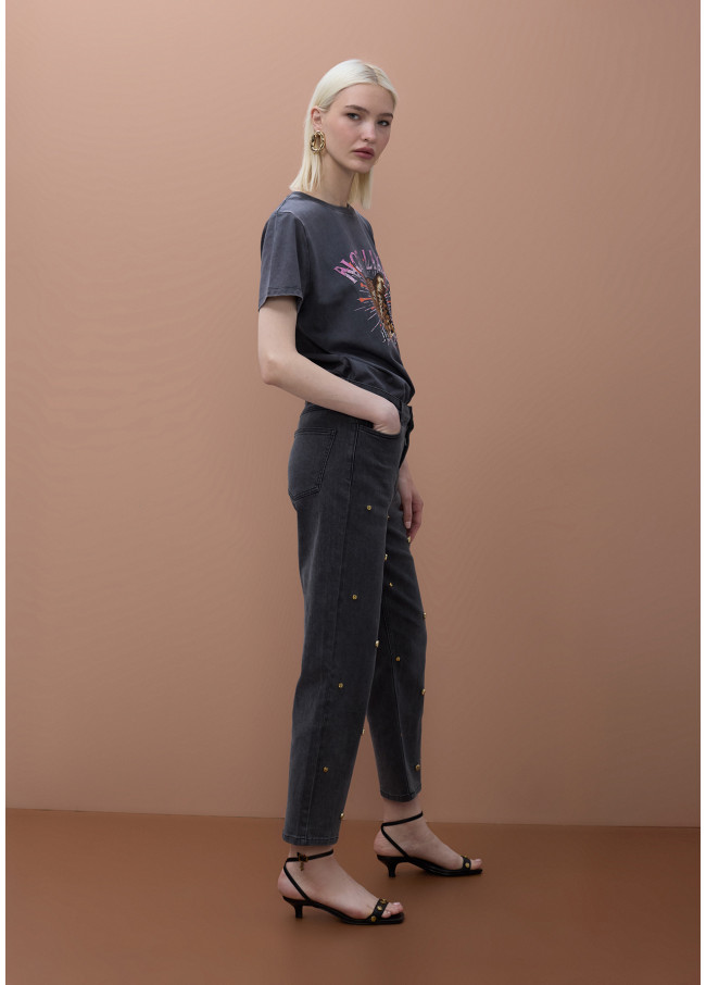 Jeans Dritti con Dettagli Borchie