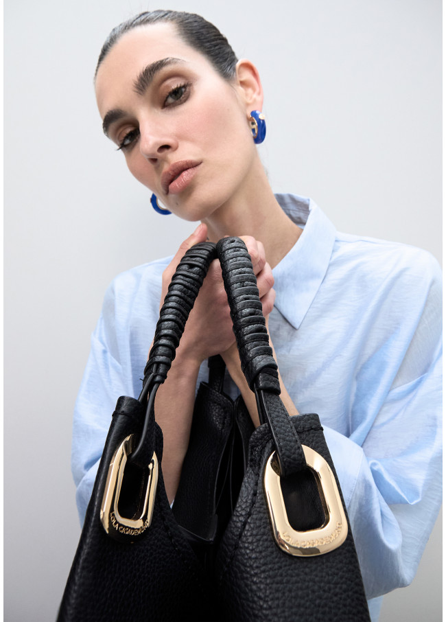 Shopper with Braided Handle and Metal Details